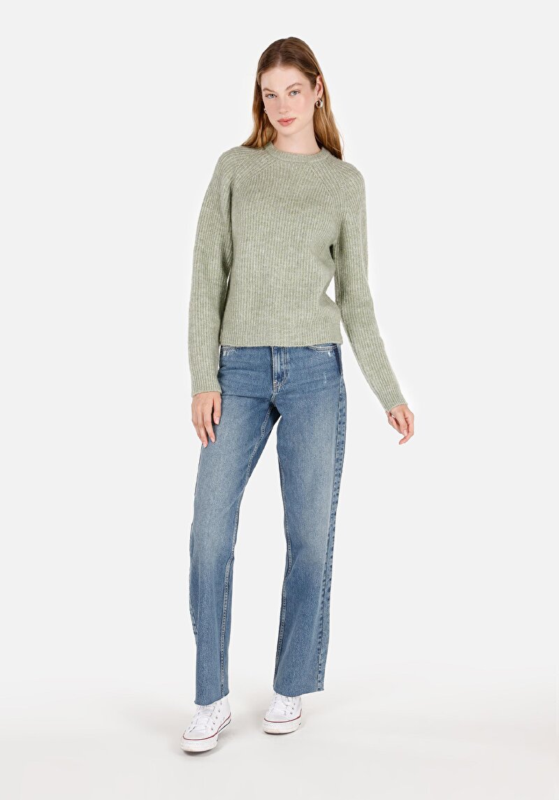 Regular Fit Yuvarlak Yaka Kadın Yeşil Triko Kazak