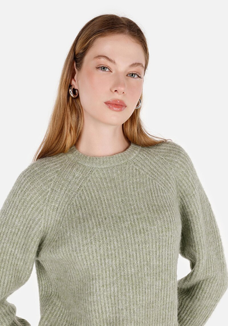 Regular Fit Yuvarlak Yaka Kadın Yeşil Triko Kazak