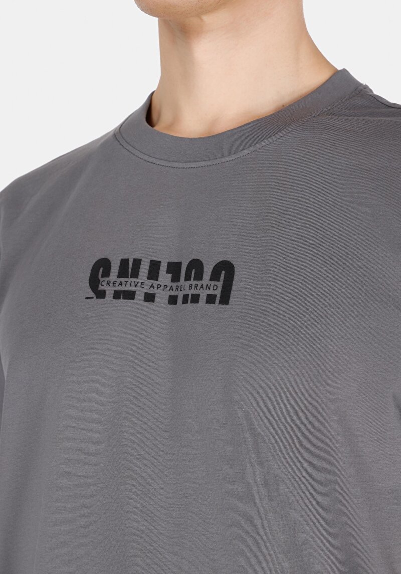 Comfort Fit Yuvarlak Yaka Düz Erkek Antrasit Kısa Kol Tişört