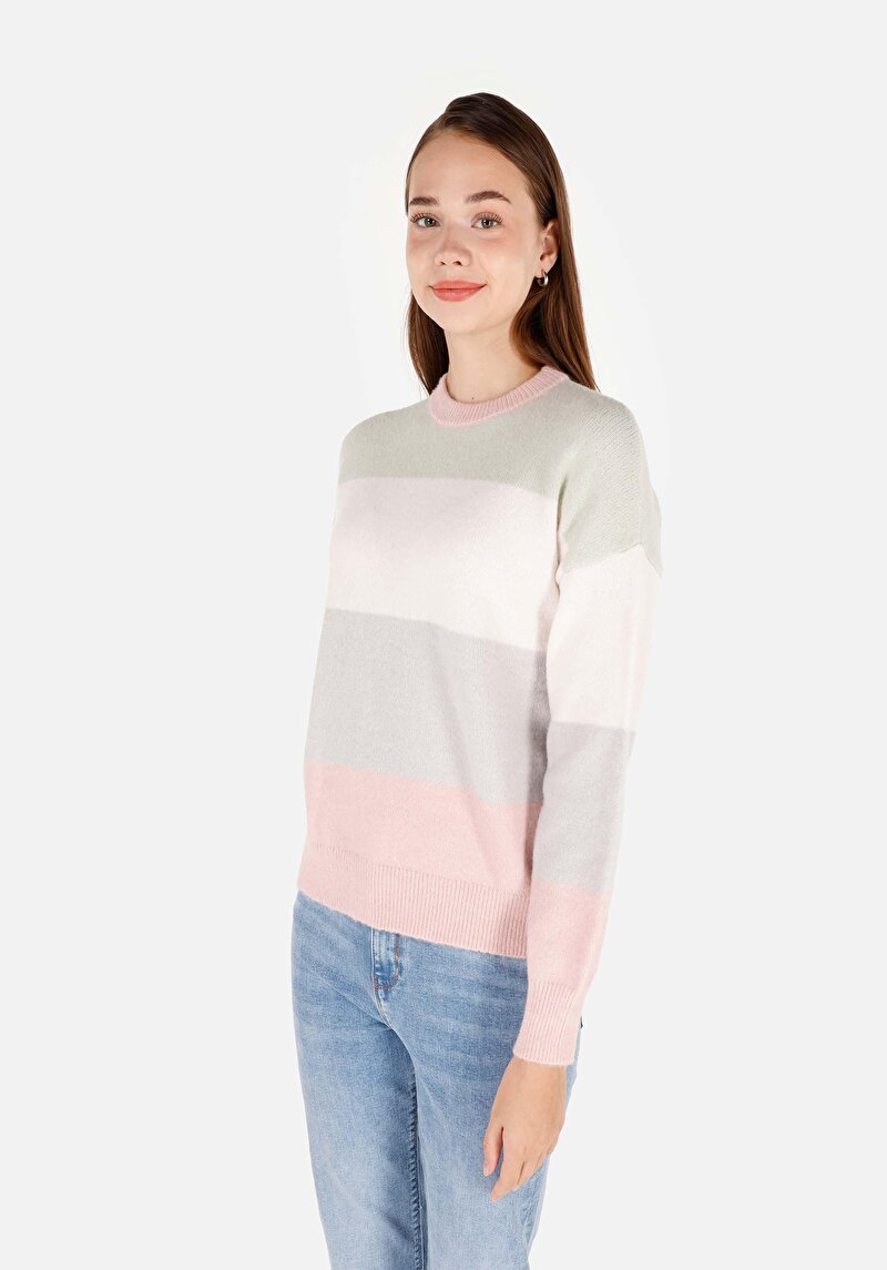 Regular Fit Yuvarlak Yaka Kadın Çok Renkli Kazak