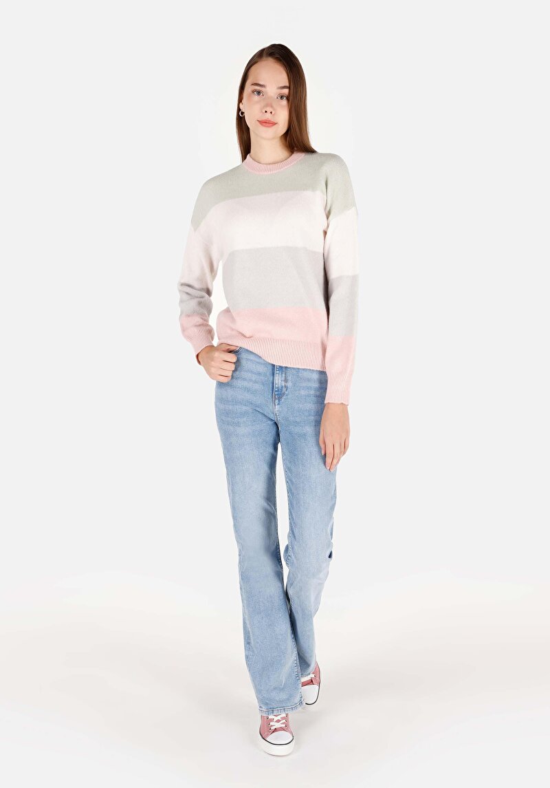 Regular Fit Yuvarlak Yaka Kadın Çok Renkli Kazak