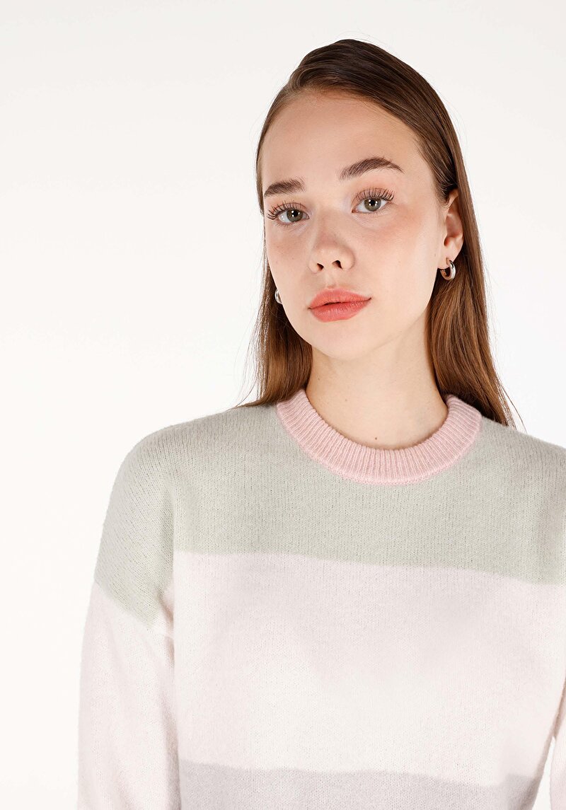 Regular Fit Yuvarlak Yaka Kadın Çok Renkli Kazak