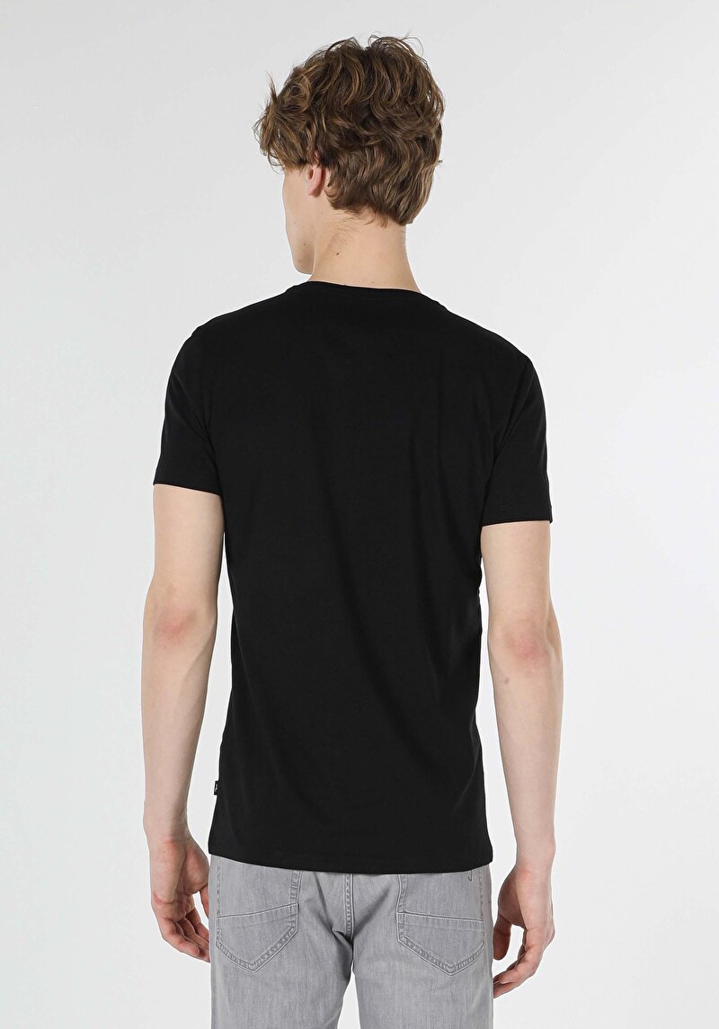 Slim Fit V Yaka  Erkek Siyah Kısa Kol Tişört Cltktmtsh0212440
