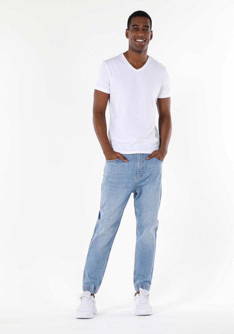 Slim Fit V Yaka  Erkek Beyaz Kısa Kol Tişört Cltktmtsh0212440