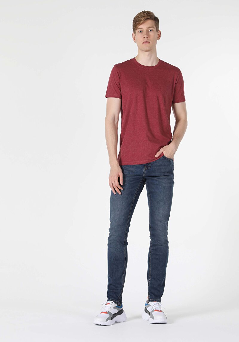 Classic Fit Yuvarlak Yaka  Erkek Mor Kısa Kol Tişört Cltkttshm0022575