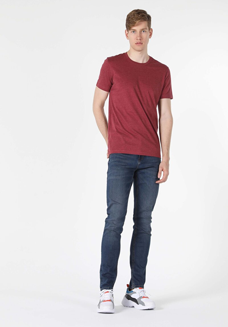 Classic Fit Yuvarlak Yaka  Erkek Mor Kısa Kol Tişört Cltkttshm0022575