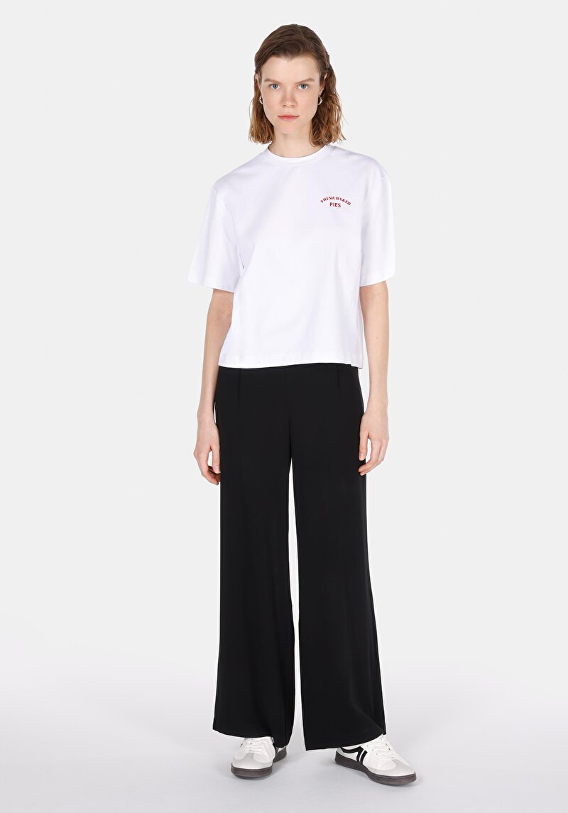 Regular Fit Yuvarlak Yaka Baskılı Kadın Beyaz Kısa Kol Tişört