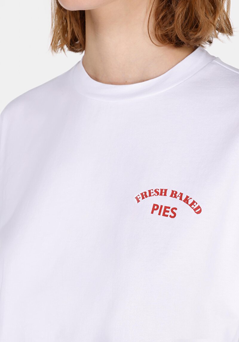 Regular Fit Yuvarlak Yaka Baskılı Kadın Beyaz Kısa Kol Tişört