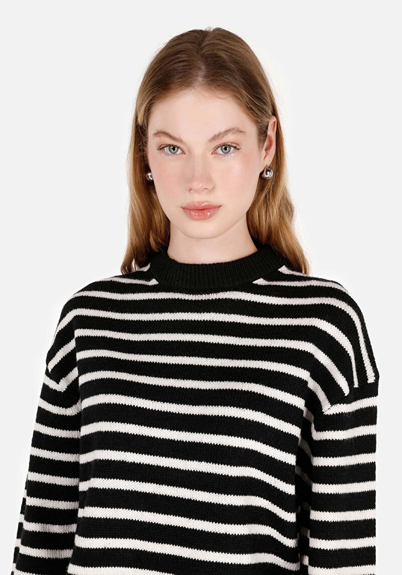 Regular Fit Yuvarlak Yaka Kadın Siyah Triko Kazak