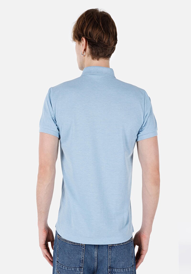 Classic Fit Polo Yaka Düz Erkek Mavi Kısa Kol Tişört