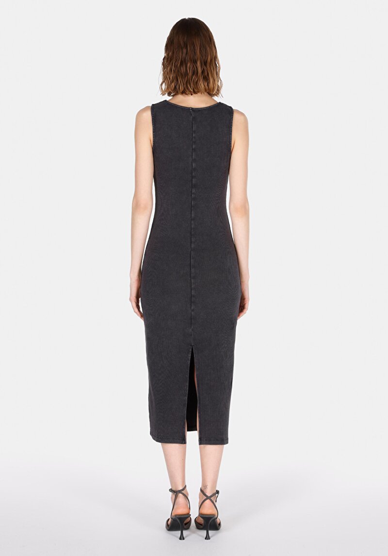 Slim Fit Düz Kadın Antrasit Kolsuz Elbise