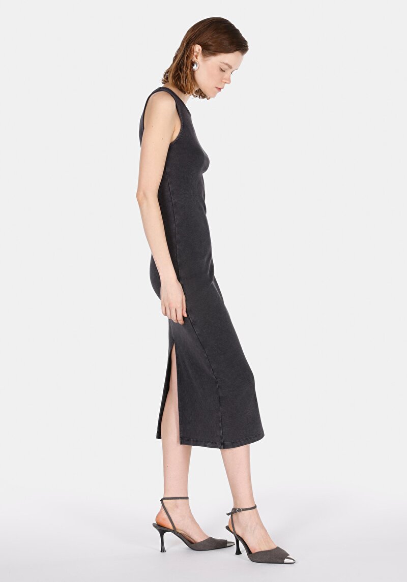 Slim Fit Düz Kadın Antrasit Kolsuz Elbise