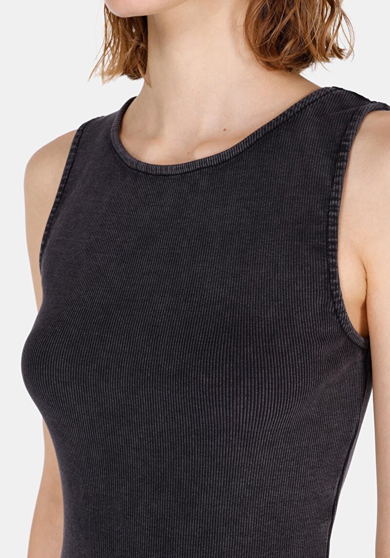 Slim Fit Düz Kadın Antrasit Kolsuz Elbise