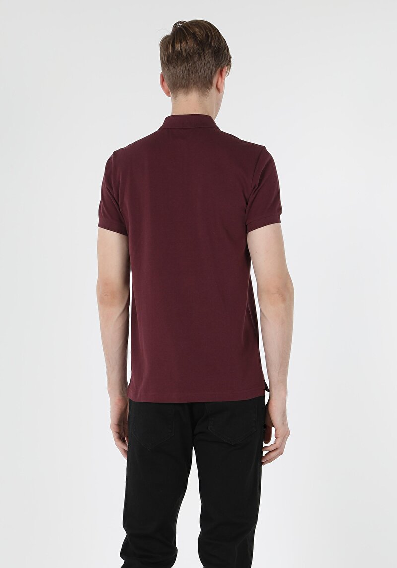 Classic Fit Polo Yaka Düz Erkek Bordo Kısa Kol Tişört
