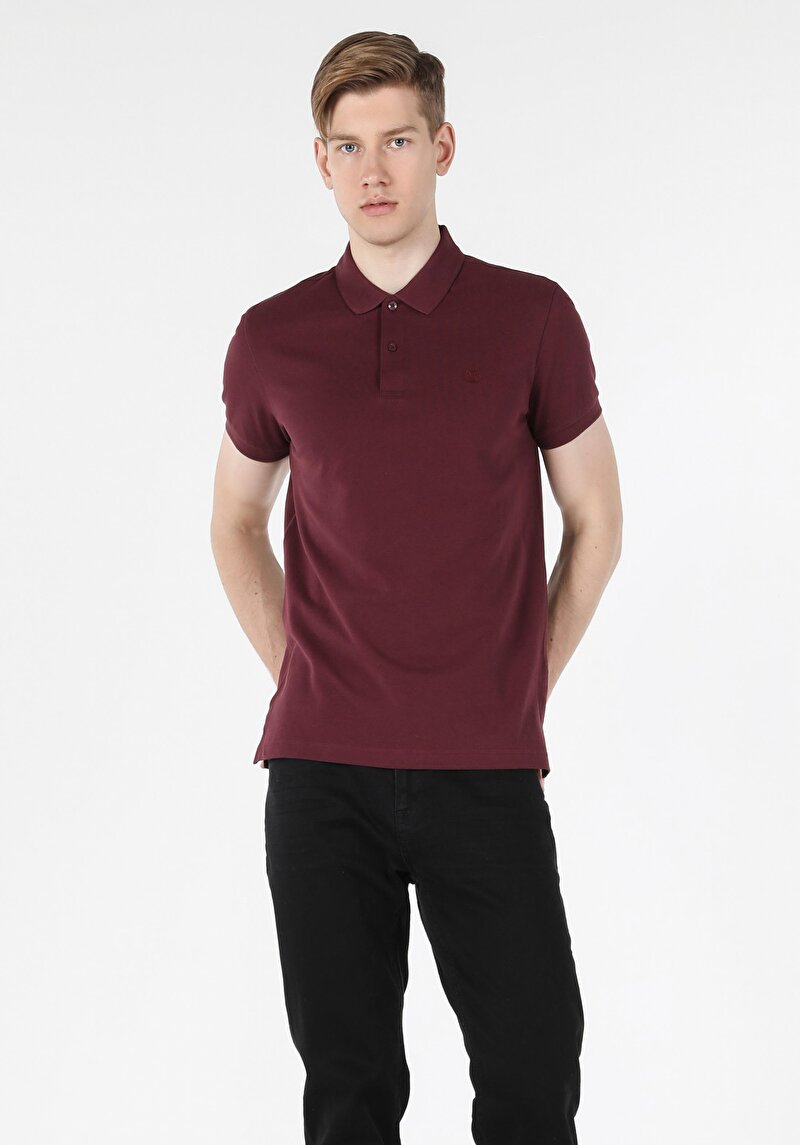 Classic Fit Polo Yaka Düz Erkek Bordo Kısa Kol Tişört