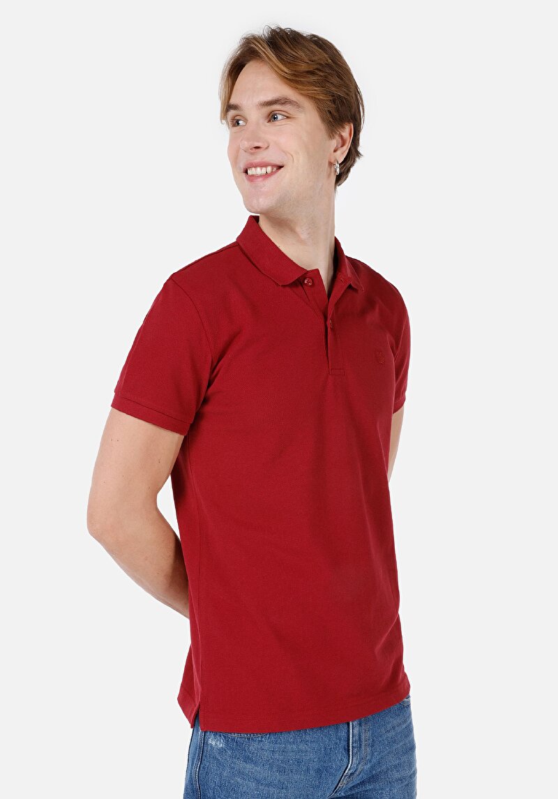 Classic Fit Polo Yaka Düz Erkek Kirmizi Kısa Kol Tişört