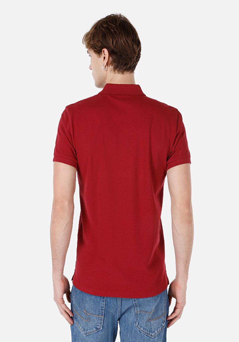 Classic Fit Polo Yaka Düz Erkek Kirmizi Kısa Kol Tişört