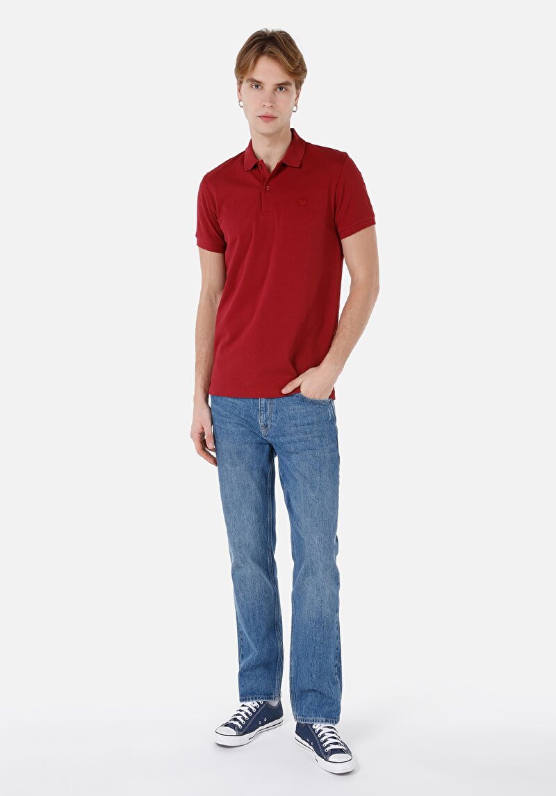 Classic Fit Polo Yaka Düz Erkek Kirmizi Kısa Kol Tişört