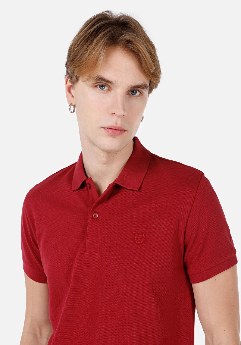 Classic Fit Polo Yaka Düz Erkek Kirmizi Kısa Kol Tişört