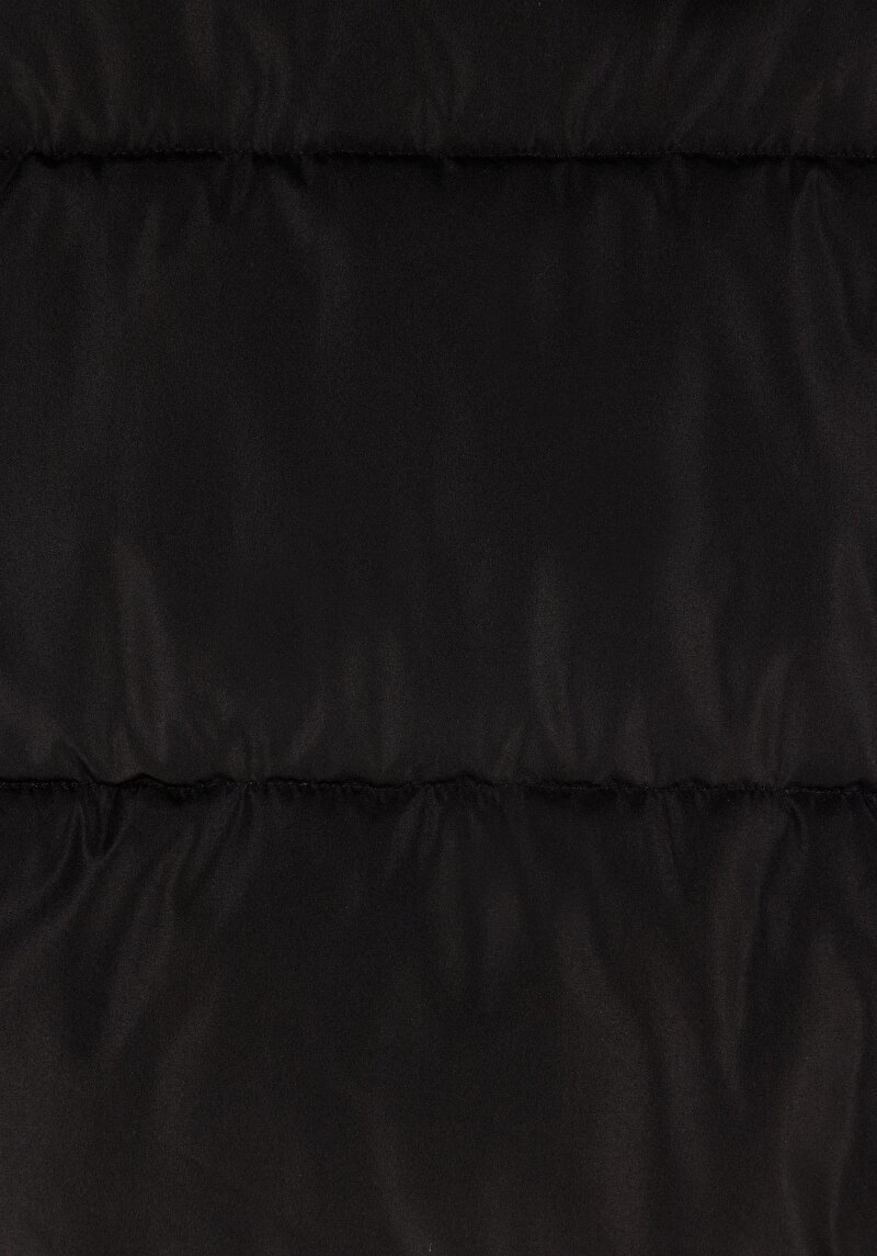 Regular Fit Kapüşonlu Fermuarlı Astarlı  Kadın Siyah Mont