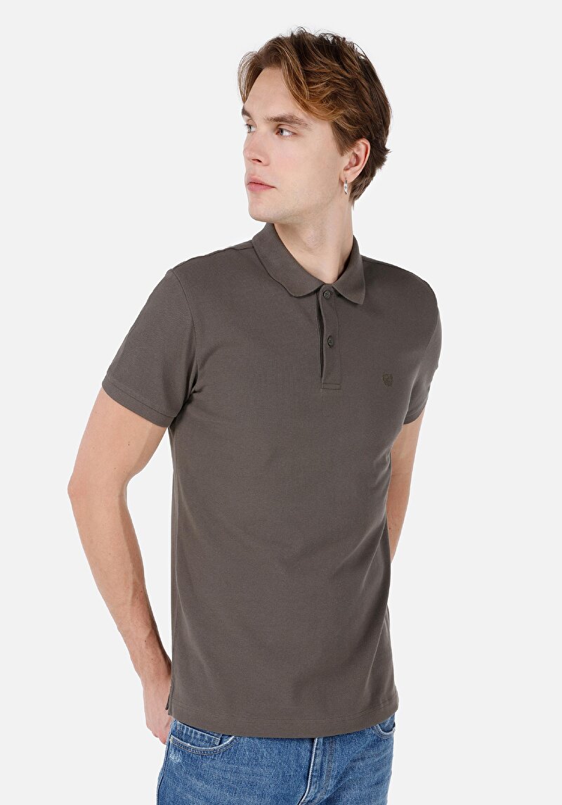 Classic Fit Polo Yaka Düz Erkek Düğmeli Yeşil Kısa Kol Tişört