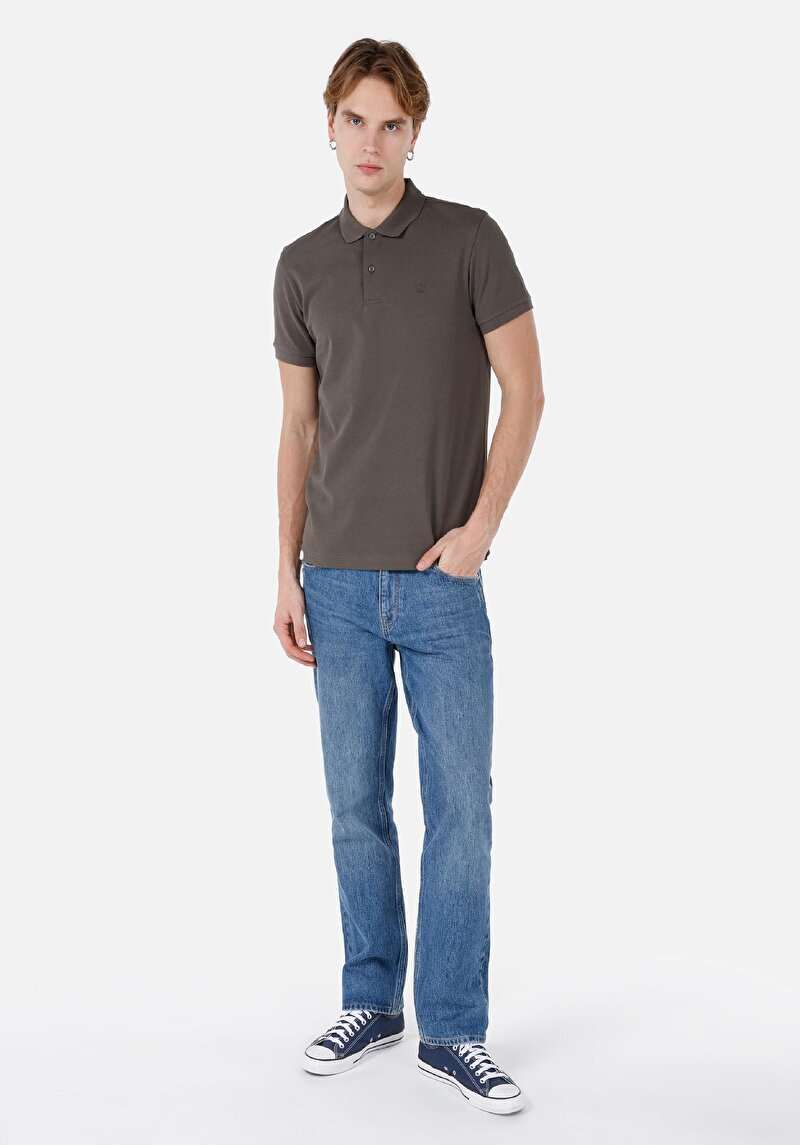 Classic Fit Polo Yaka Düz Erkek Düğmeli Yeşil Kısa Kol Tişört