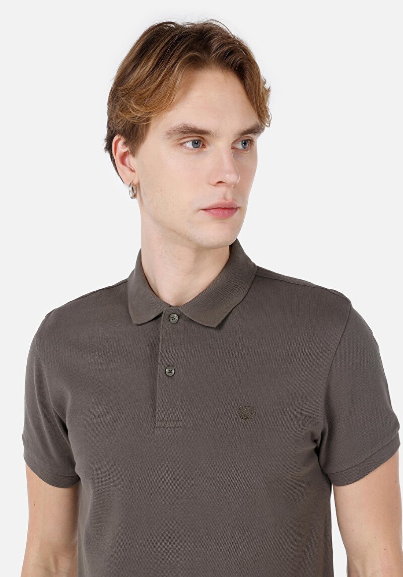 Classic Fit Polo Yaka Düz Erkek Düğmeli Yeşil Kısa Kol Tişört