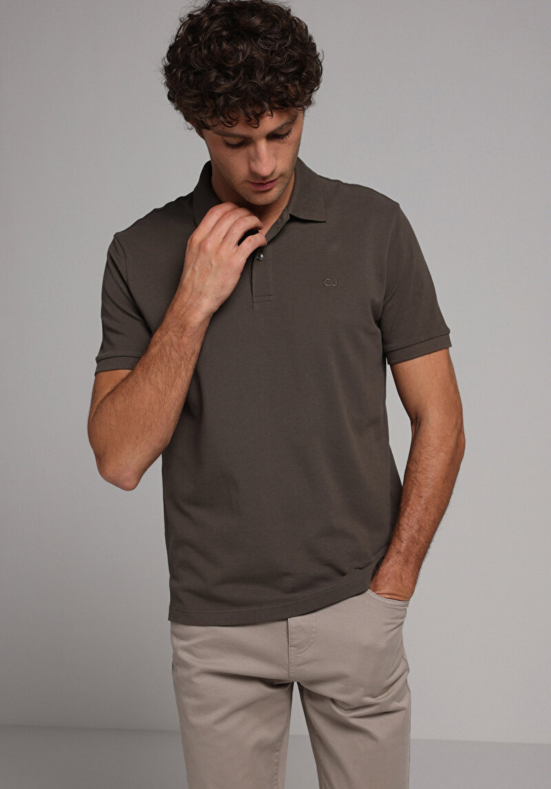 Regular Fit Polo Yaka Düz Erkek Yeşil Pamuklu Cepsiz Kısa Kol Tişört