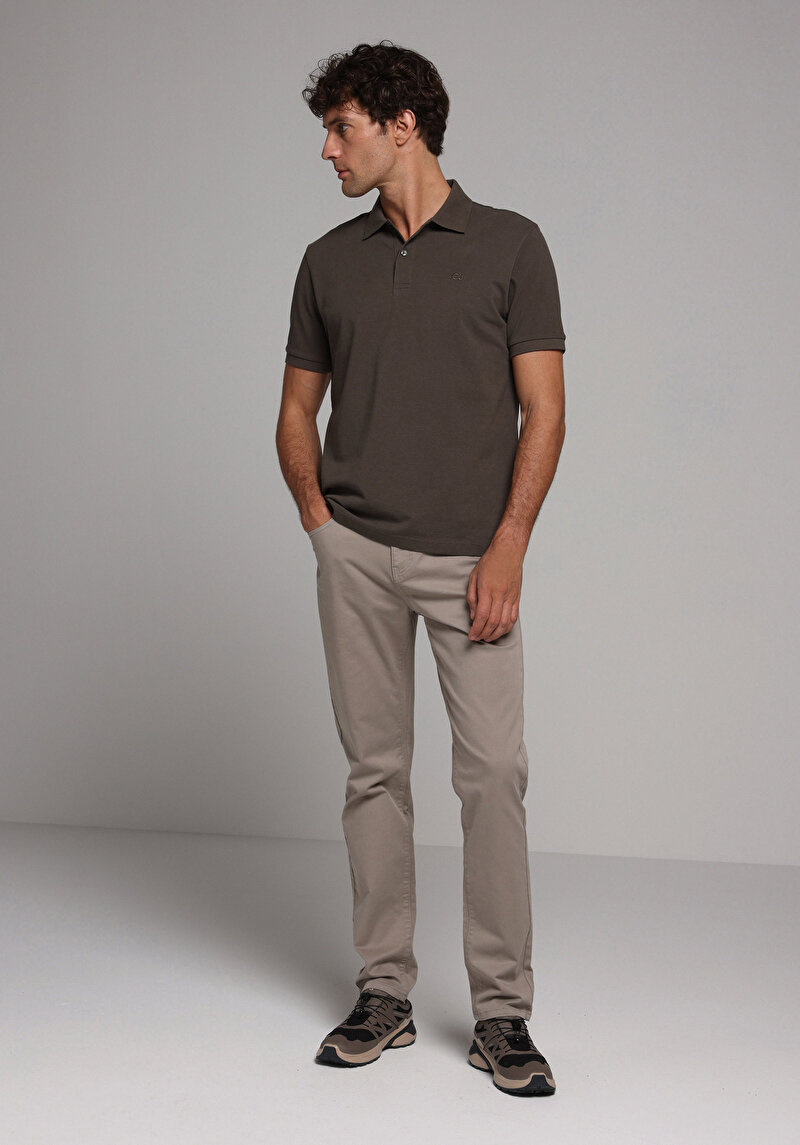 Regular Fit Polo Yaka Düz Erkek Yeşil Pamuklu Cepsiz Kısa Kol Tişört