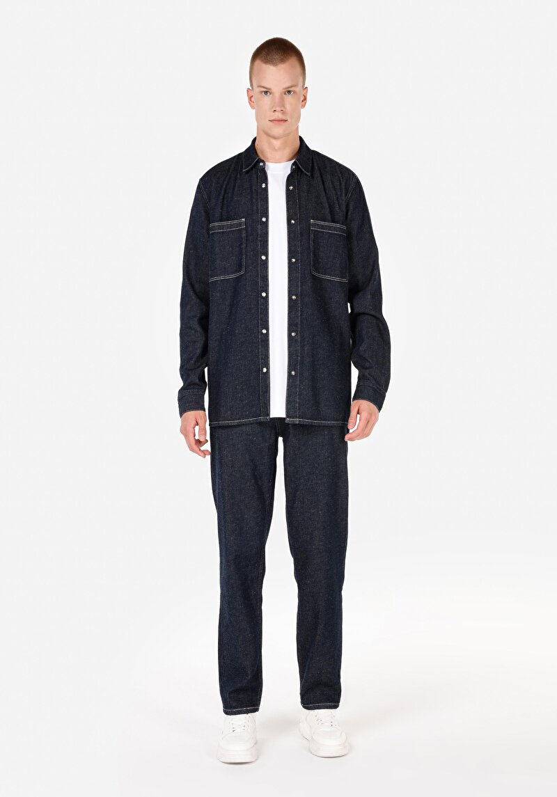 Regular Fit Klasik Yaka Erkek Pamuk Karışımlı Mavi Uzun Kol Gömlek