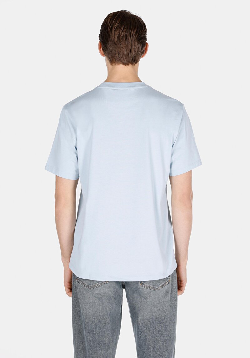 Comfort Fit Yuvarlak Yaka Düz Erkek Mavi Pamuk Kısa Kol Tişört