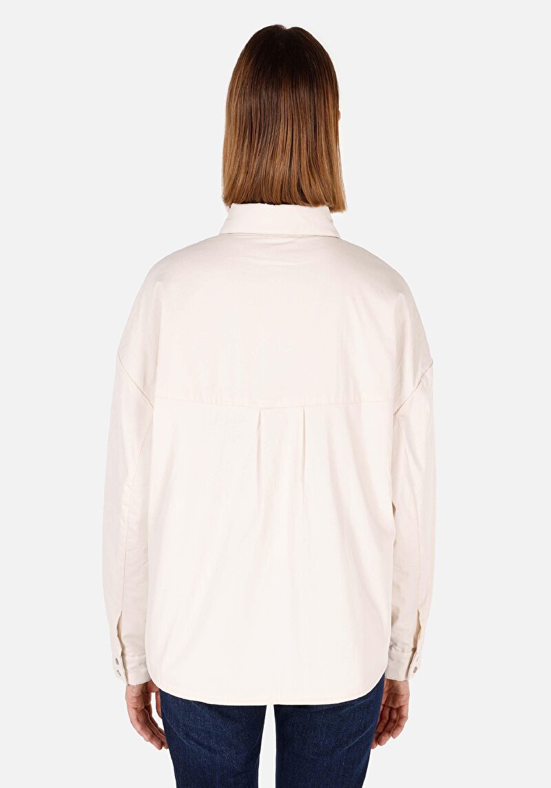 Relaxed Fit Shirt Neck    Kadın Ekru Gömlek