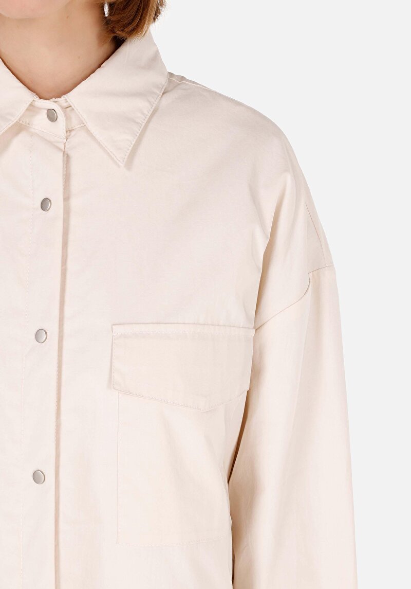 Relaxed Fit Shirt Neck    Kadın Ekru Gömlek
