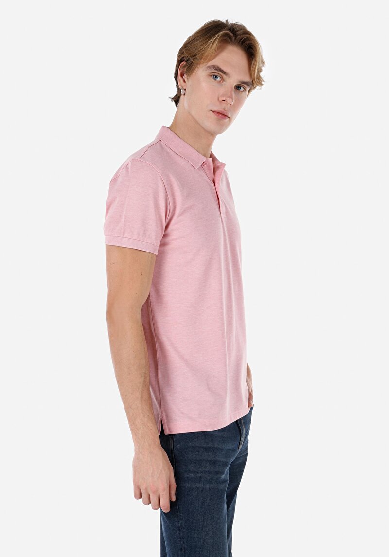Classic Fit Polo Yaka Düz Erkek Pembe Kısa Kol Tişört