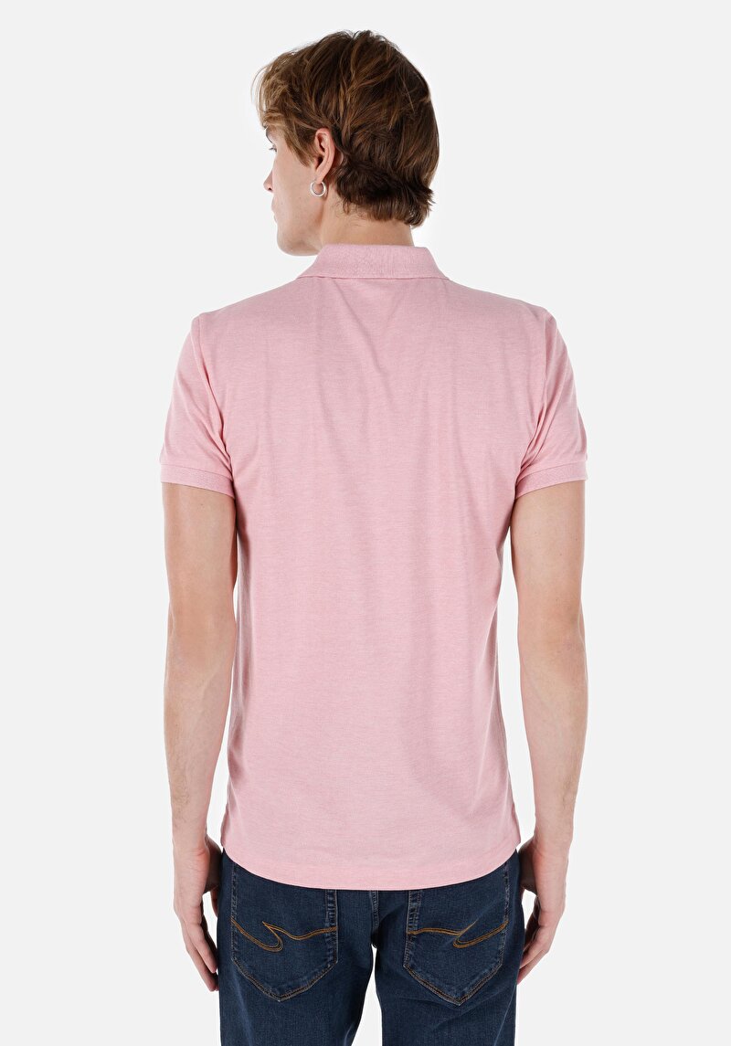 Classic Fit Polo Yaka Düz Erkek Pembe Kısa Kol Tişört