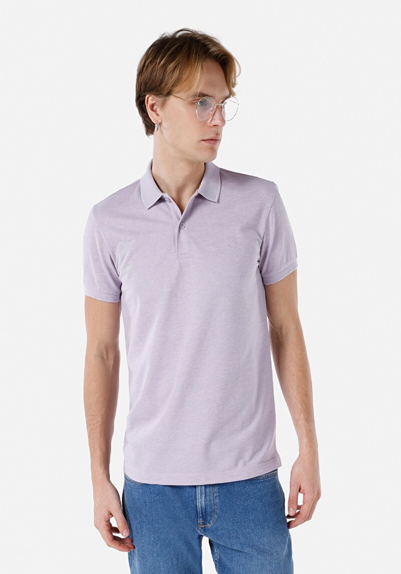 Classic Fit Polo Yaka Düz Erkek Mor Kısa Kol Tişört