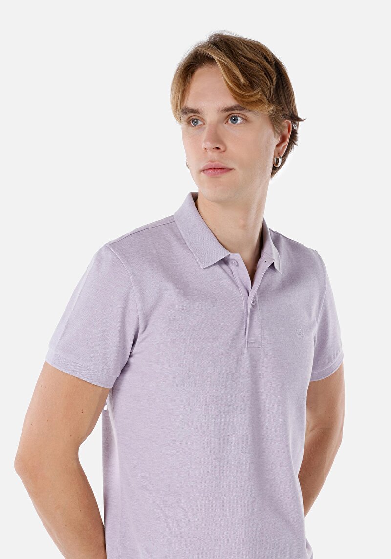 Classic Fit Polo Yaka Düz Erkek Mor Kısa Kol Tişört