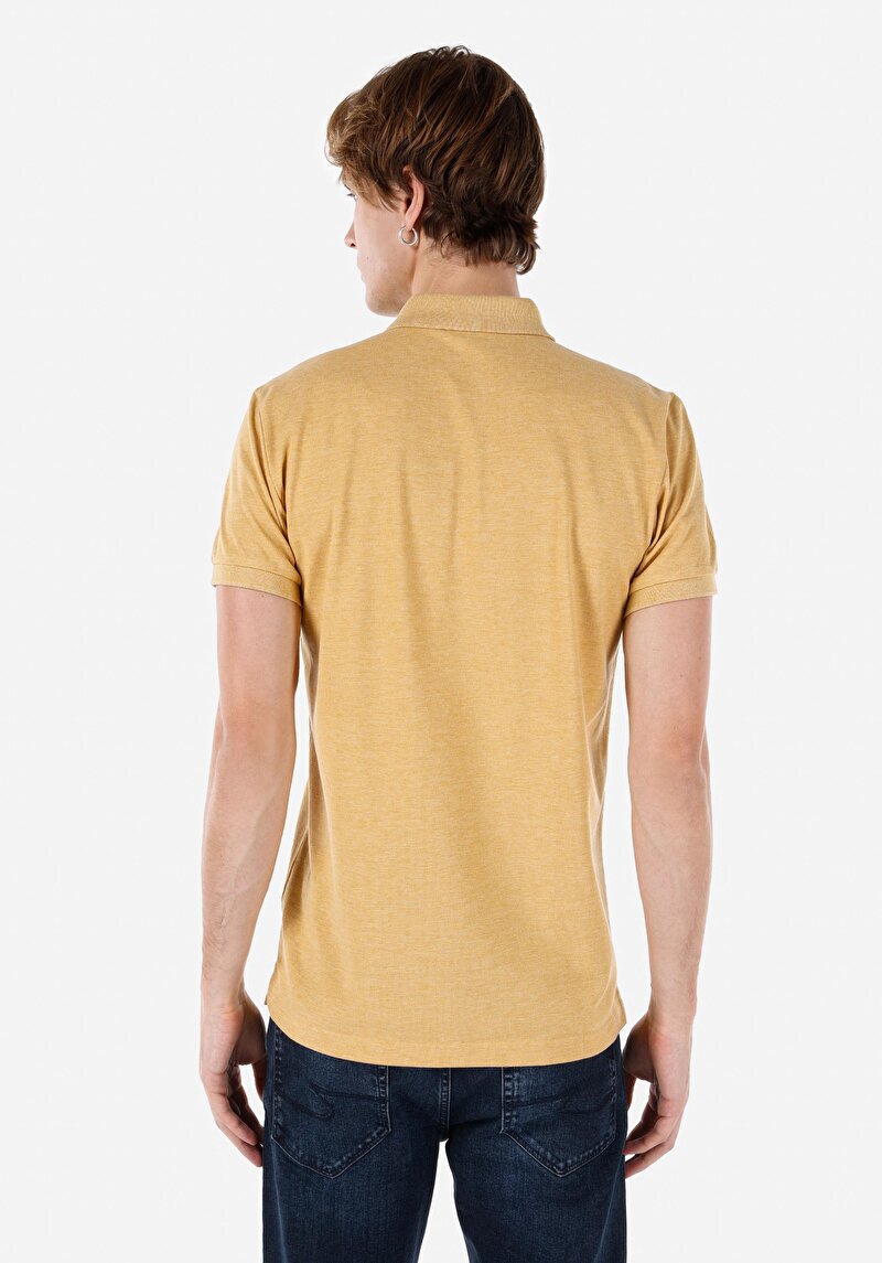 Classic Fit Polo Yaka Düz Erkek Sari Kısa Kol Tişört