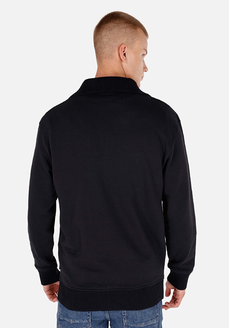 Comfort Fit Erkek Fermuarlı Siyah Sweatshirt