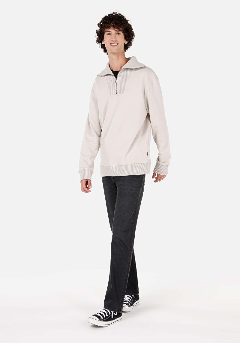 Comfort Fit Erkek Taş Sweatshirt