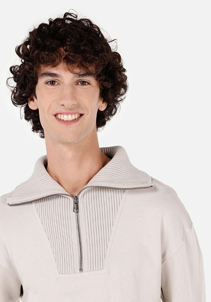 Comfort Fit Erkek Taş Sweatshirt