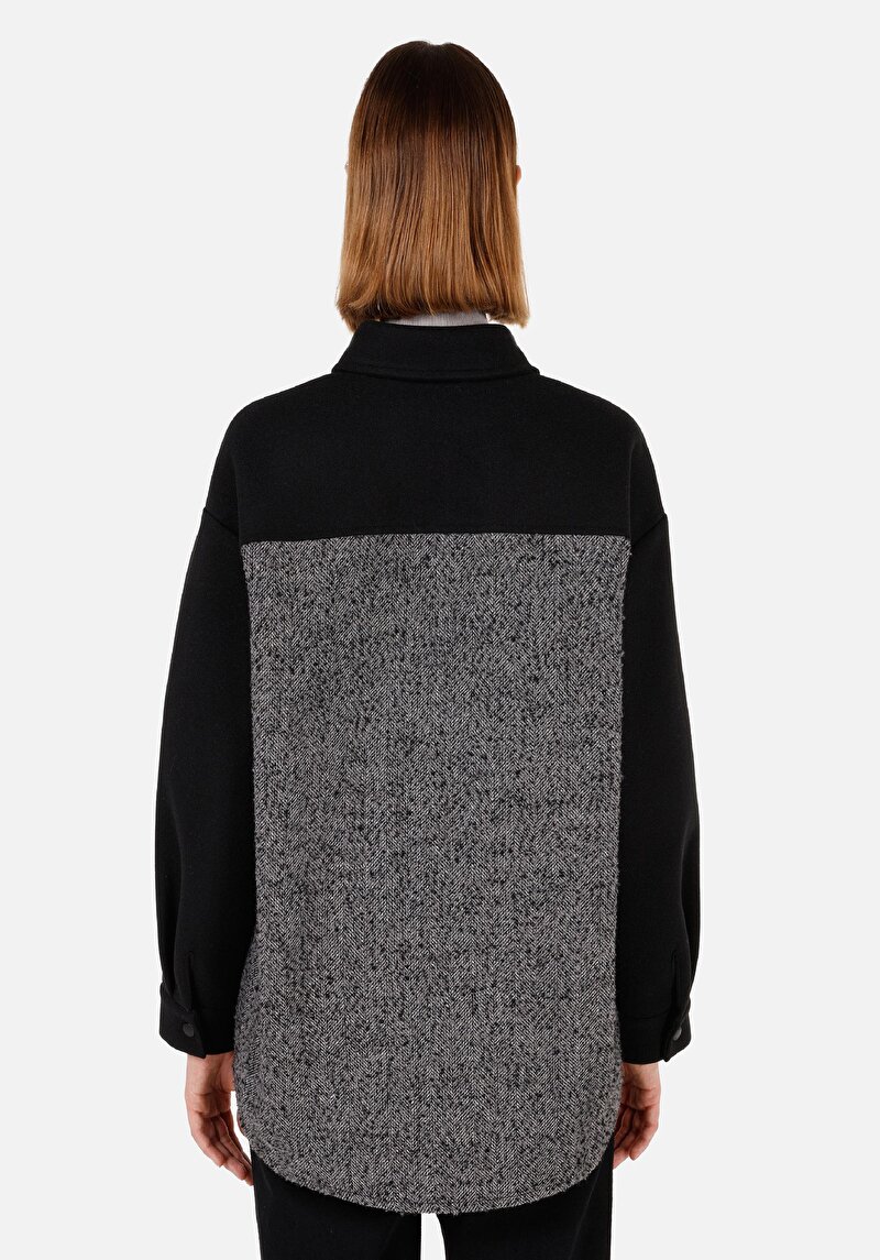 Relax Fit Shirt Neck Kadın Siyah Uzun Kol Gömlek