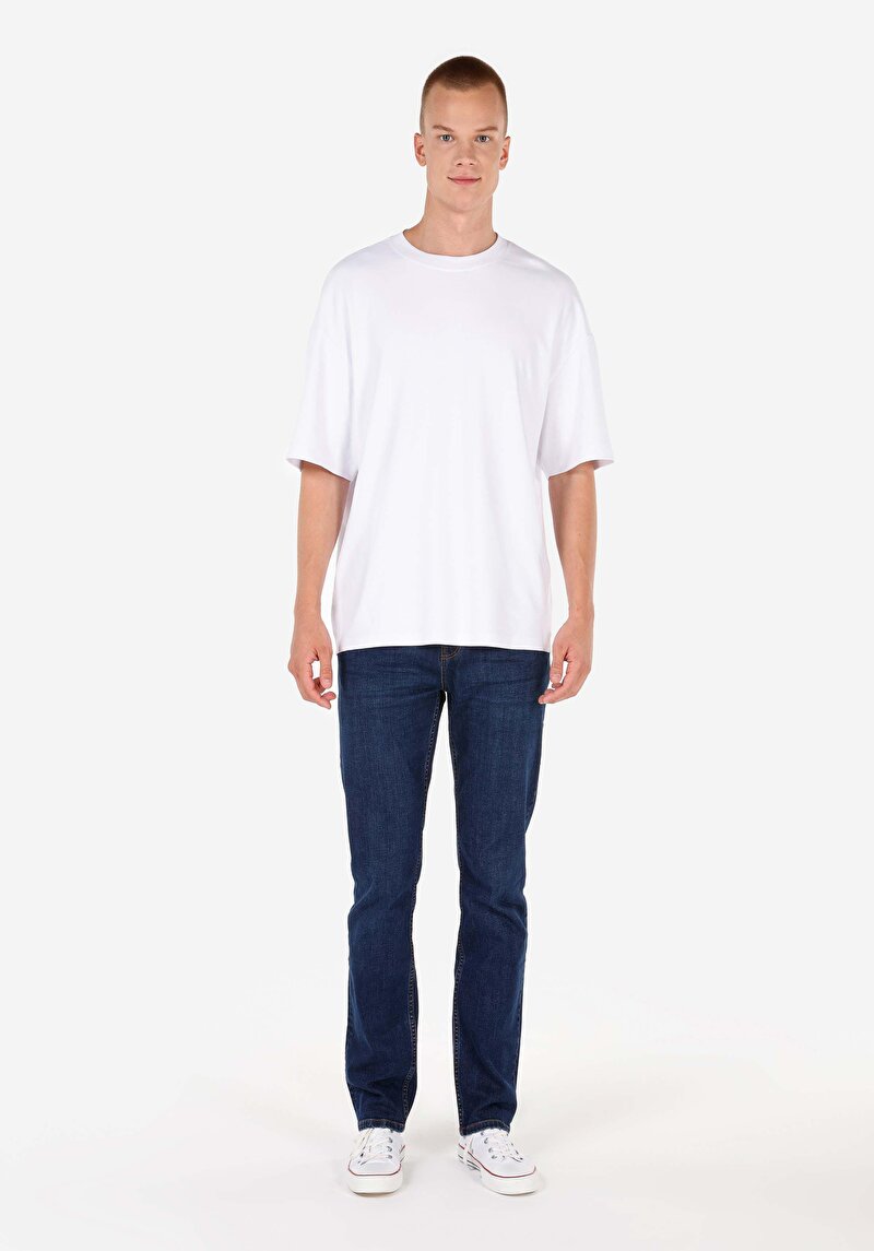 Straight Fit Düşük Bel Düz Paça Erkek Koyu İndigo Jean Pantolon
