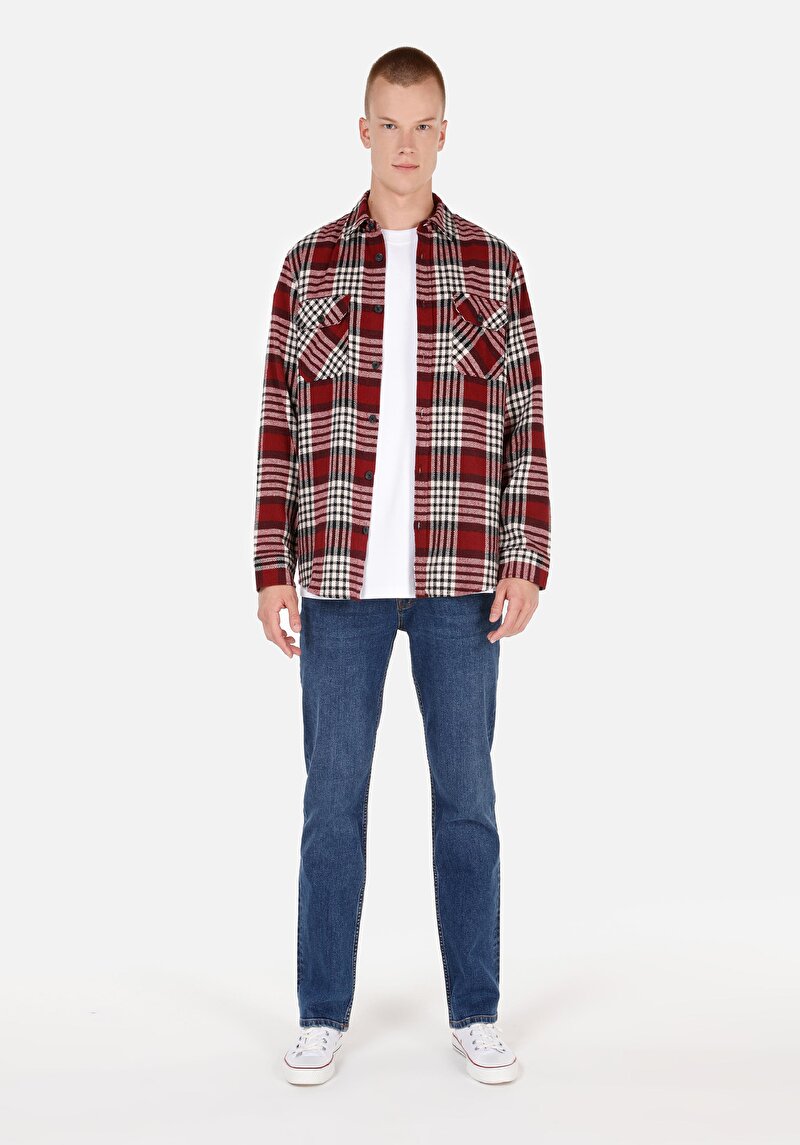 Regular Fit Orta Bel Düz Paça Erkek İndigo Jean Pantolon