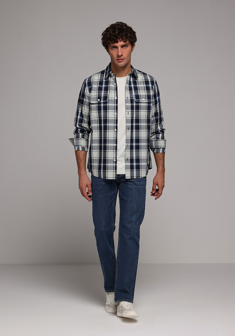 Regular Fit Orta Bel Düz Paça Erkek İndigo Jean Pantolon