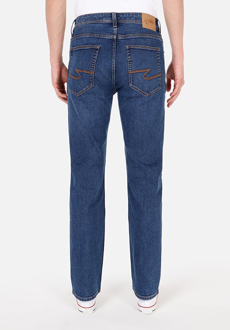 Regular Fit Orta Bel Düz Paça Erkek İndigo Jean Pantolon