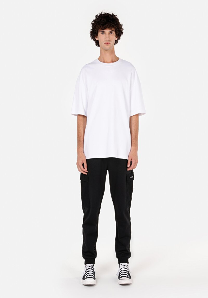 Slim Fit Orta Bel Erkek Pamuk Karışımlı Siyah Eşofman Altı