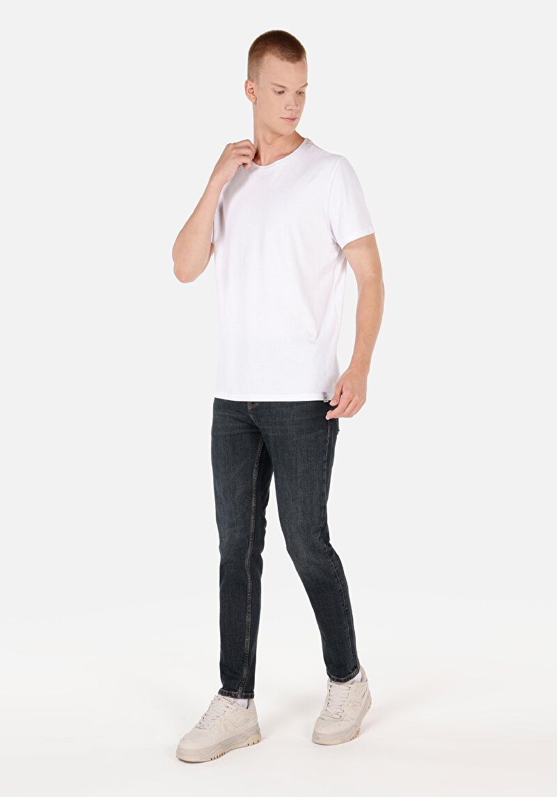 Regular Fit Orta Bel Daralan Paça Erkek İndigo Jean Pantolon