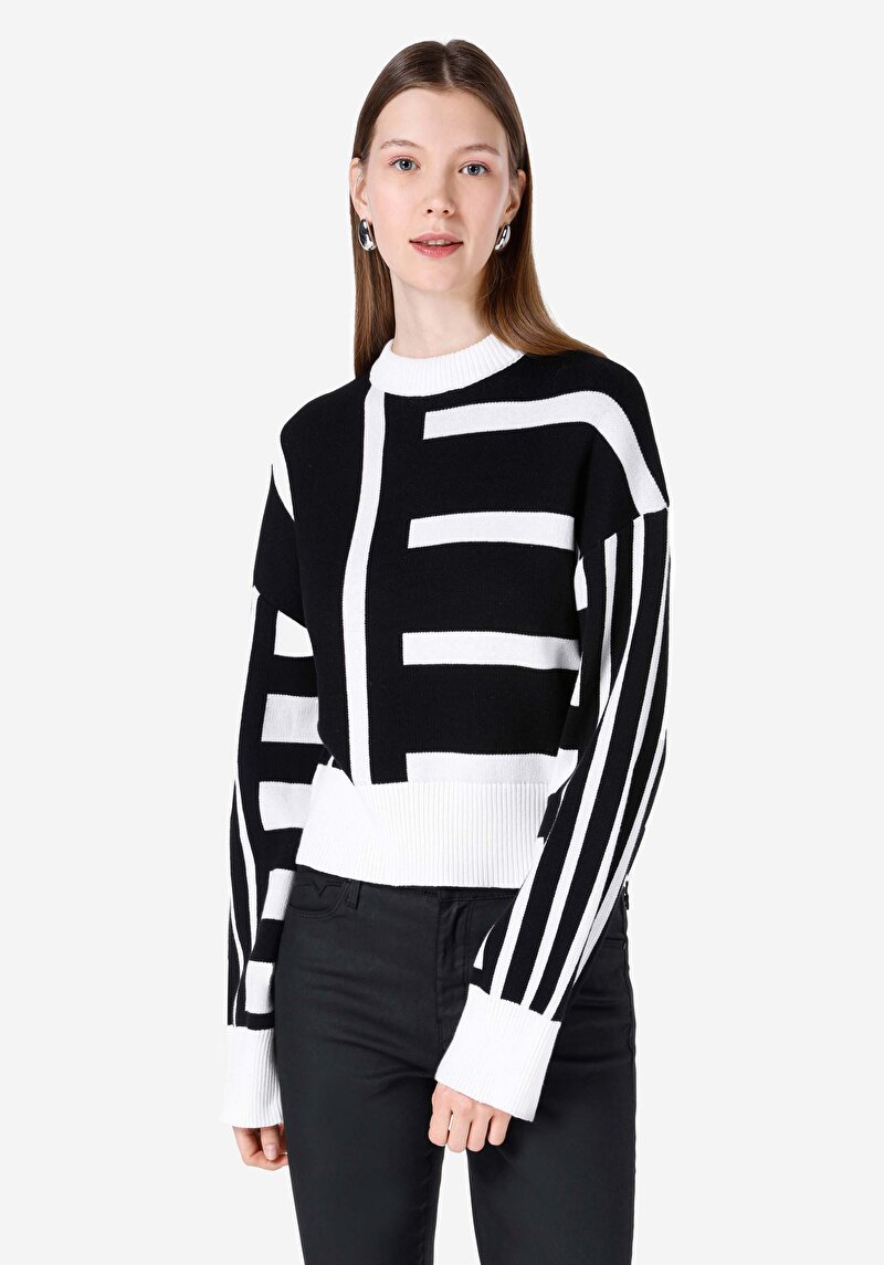 Regular Fit Pamuklu Yuvarlak Yaka Kadın Siyah Kazak