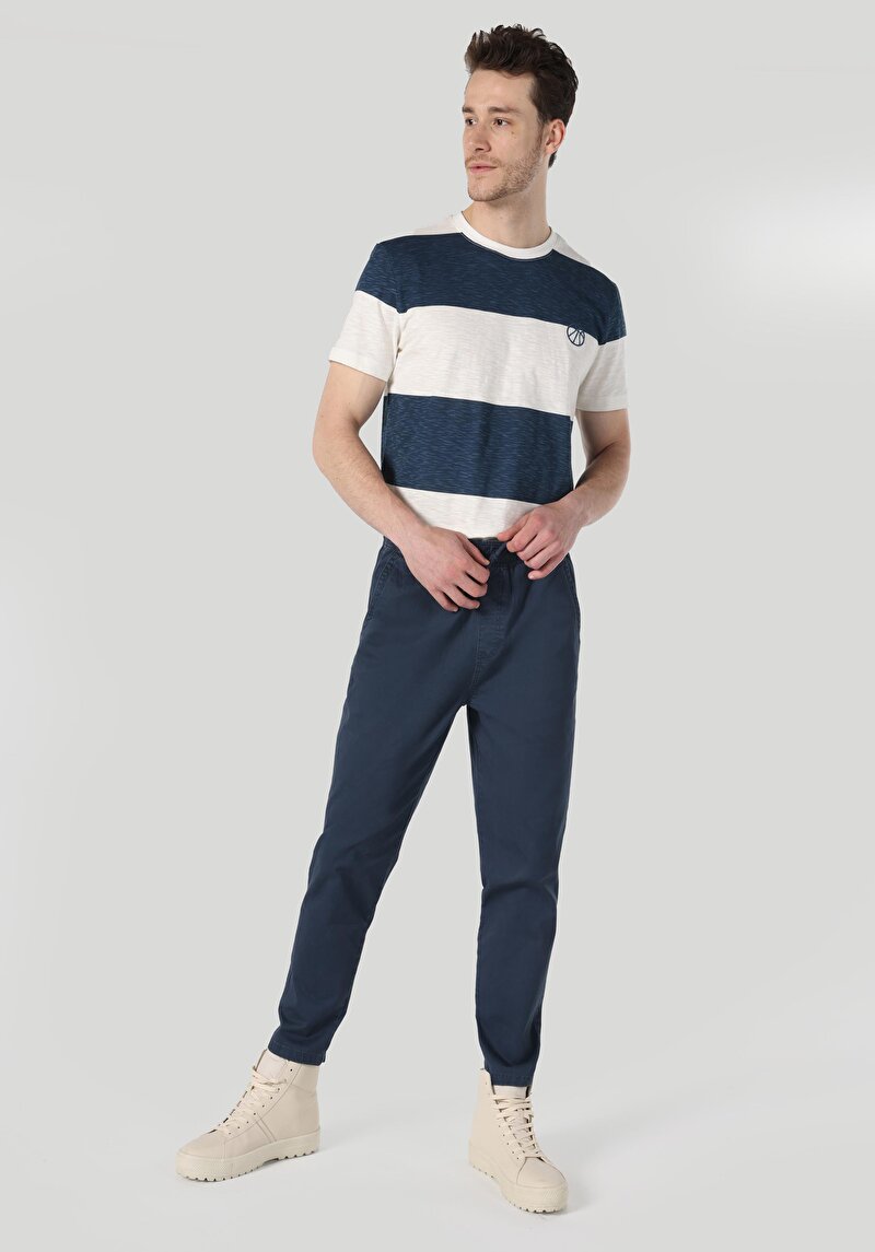 Comfort Fit Orta Bel Düz Paça Erkek Lacivert Pantolon
